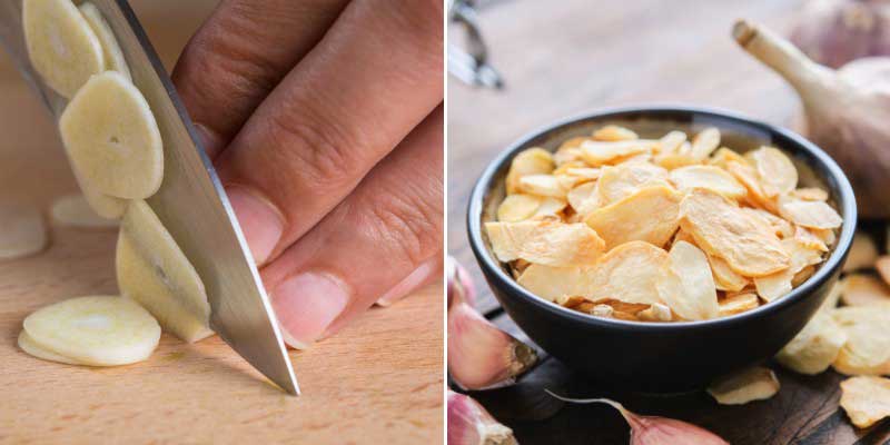 Sarımsağı şeritler halinde doğrayın.